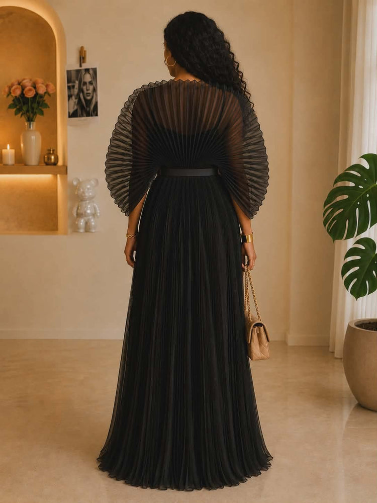 111225  The Black Midnight Goddess Gown with Belt