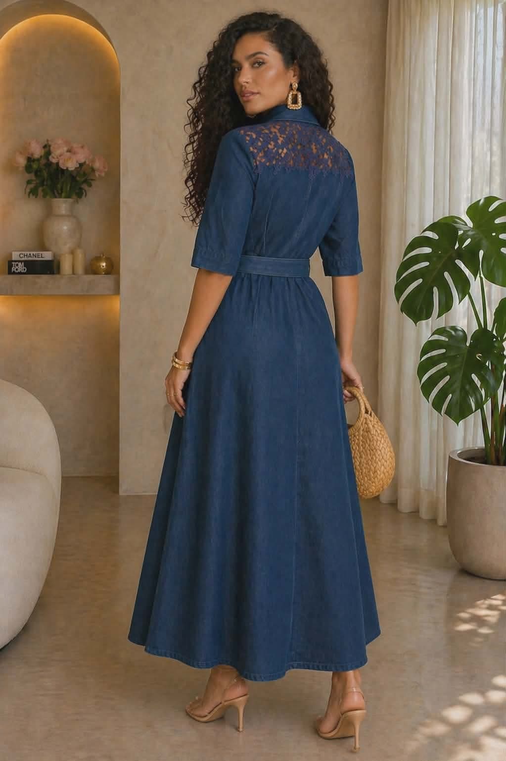 stretchable maxi dress Long with Crochet Trim L / Purple The seamless construction allows for an uncompromised silhouette Stelle Girls Long Sleeve Maxi