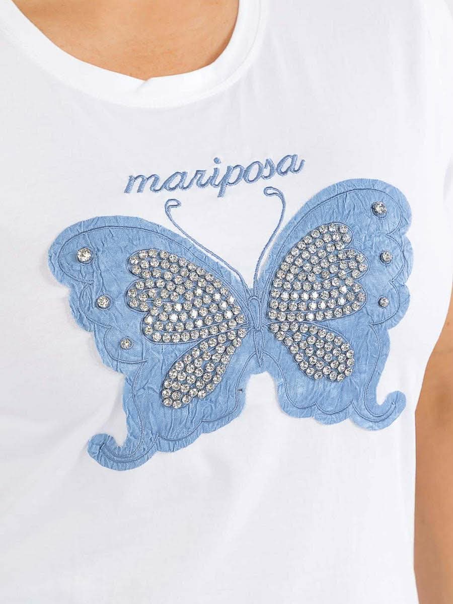 021226 White Butterfly Studs Graphic Top