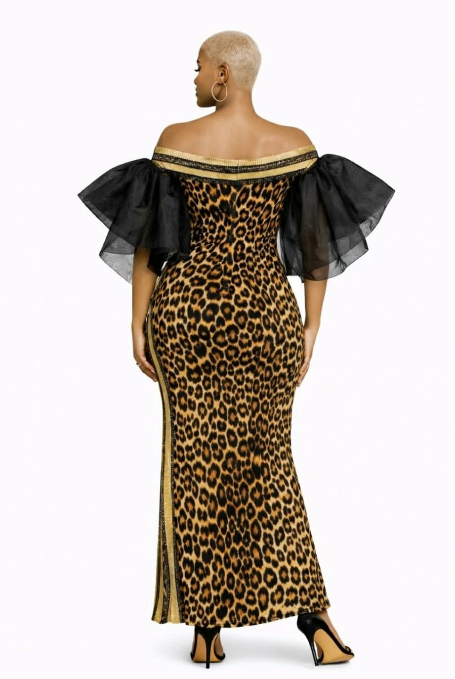 041626 Bold Leopard Print W/ Dramatic Sheer Sleeves Dress   PREORDER