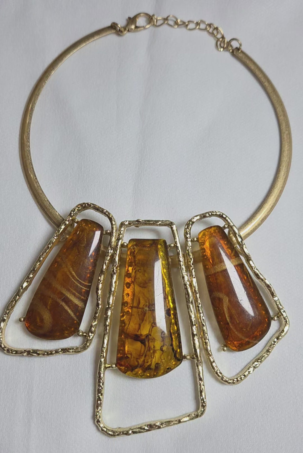 Gold Brown Abstract Stone Pillar Statement Necklace