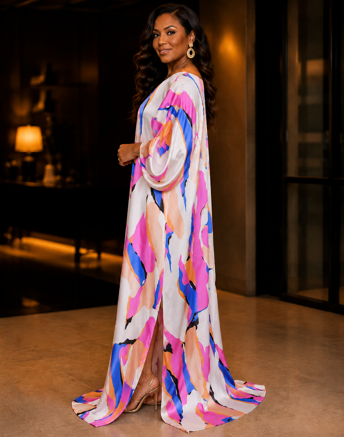 032024 The Pink & White Playful Off The Shoulder Caftan/Dress