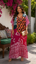 The Pink Geometric Satin Kaftan Dress Lounge Wear One Size fit All S to 3XL