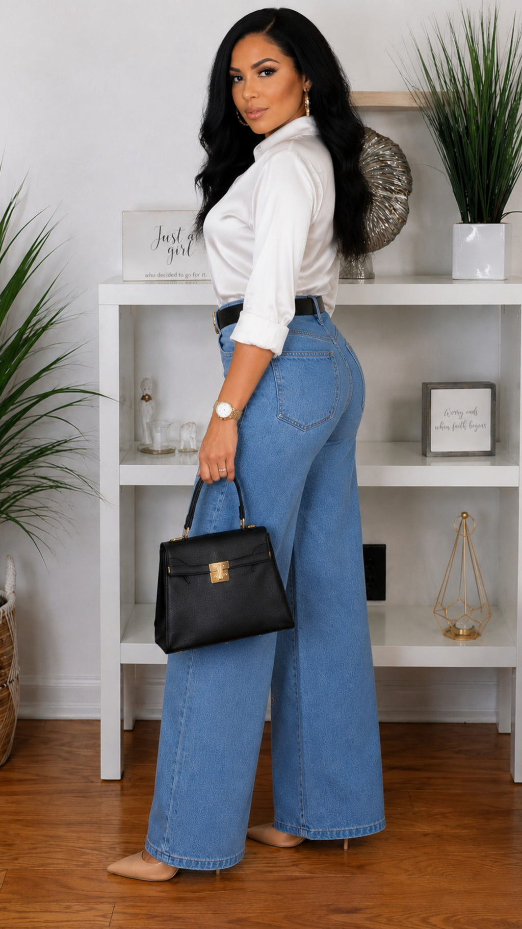 112025 Sparkle Medallion Wide-Leg Denim Pant
