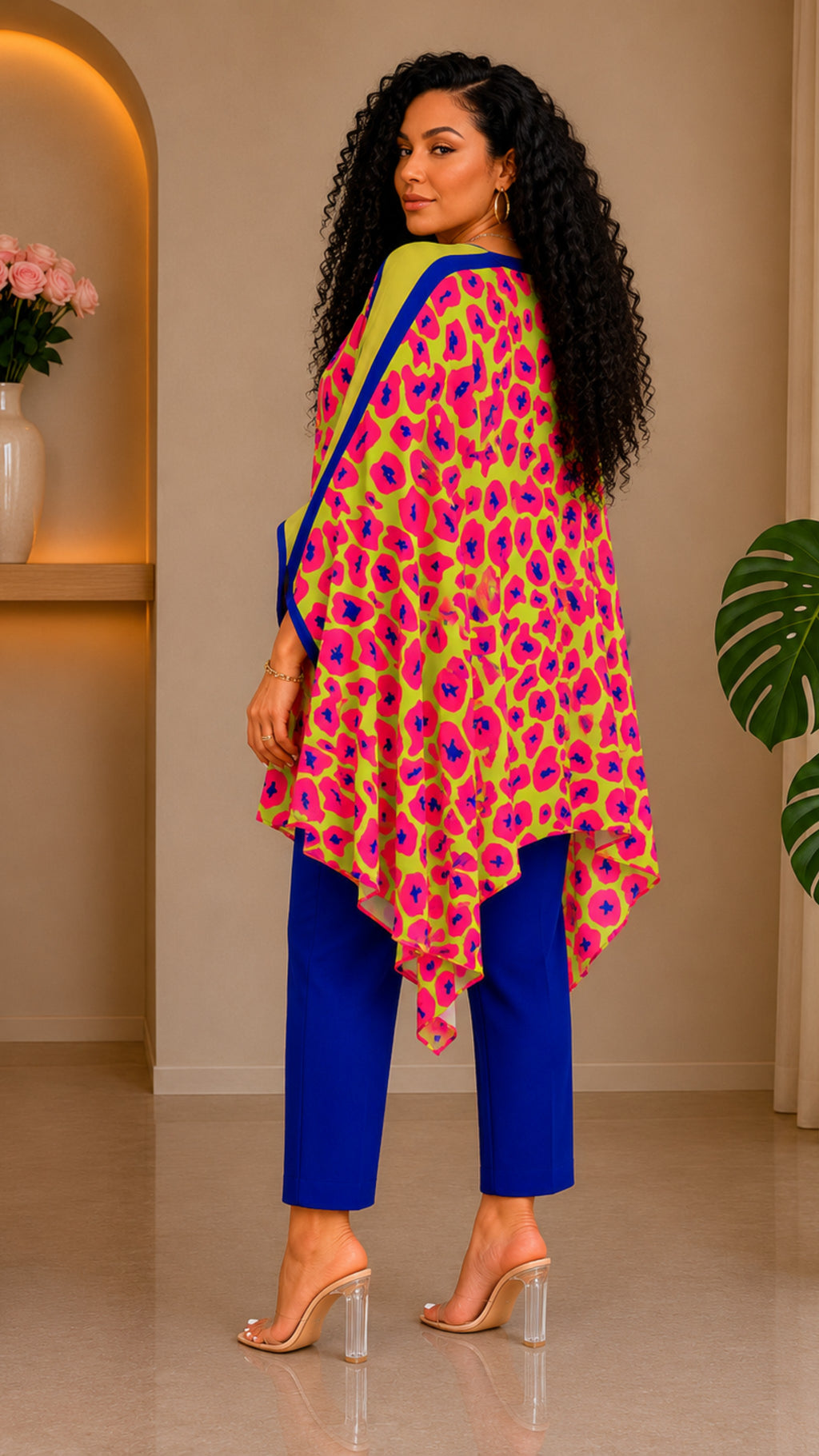 081823 The Yellow/Pink Famous Chic African Print Inspired Duster & Pant Set