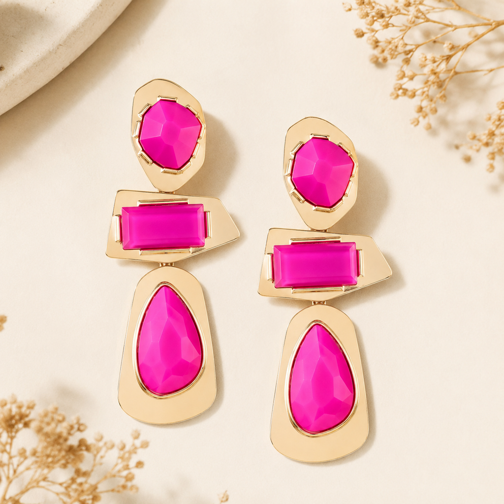 042926 Retro Geometric Frame Drop Earrings