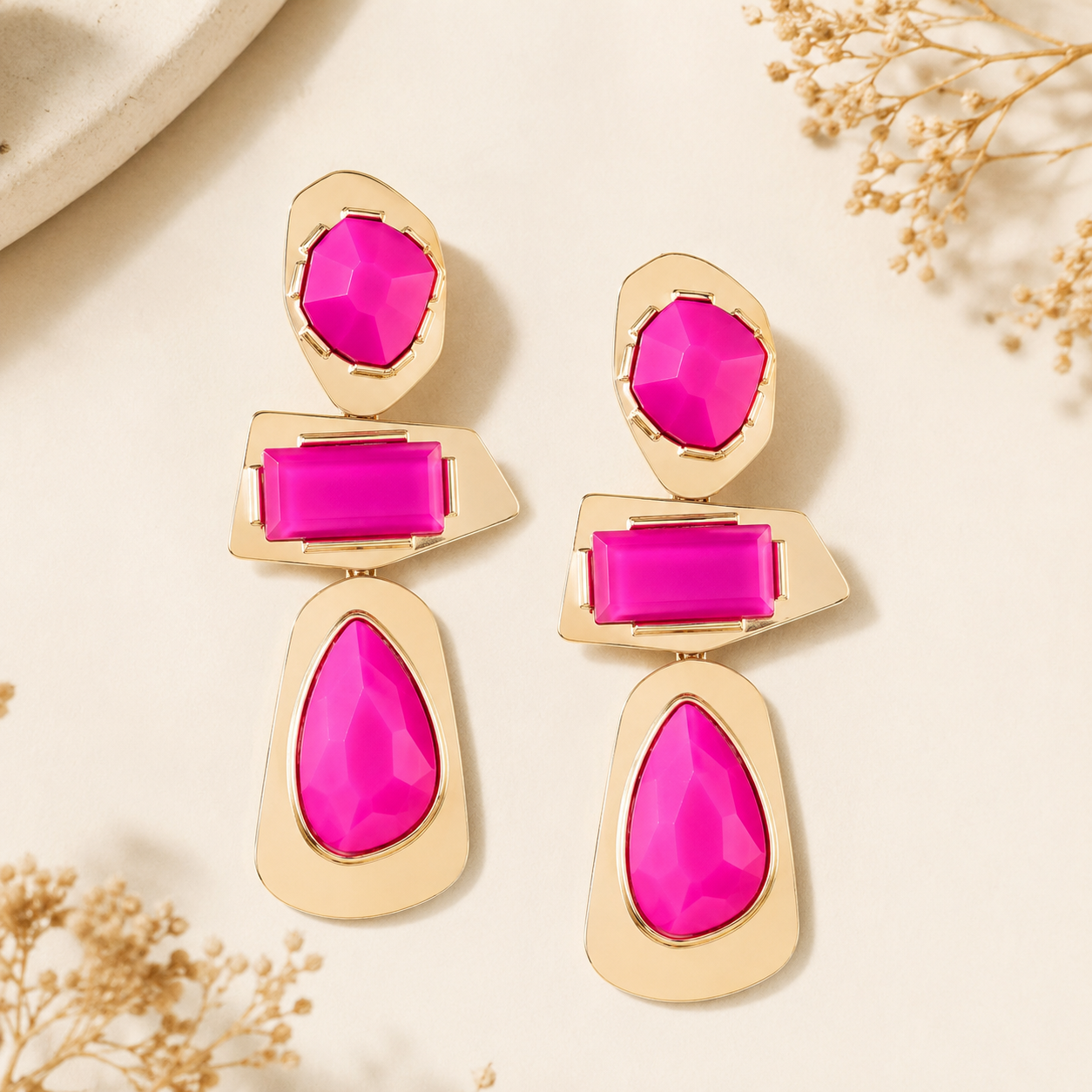 042926 Retro Geometric Frame Drop Earrings