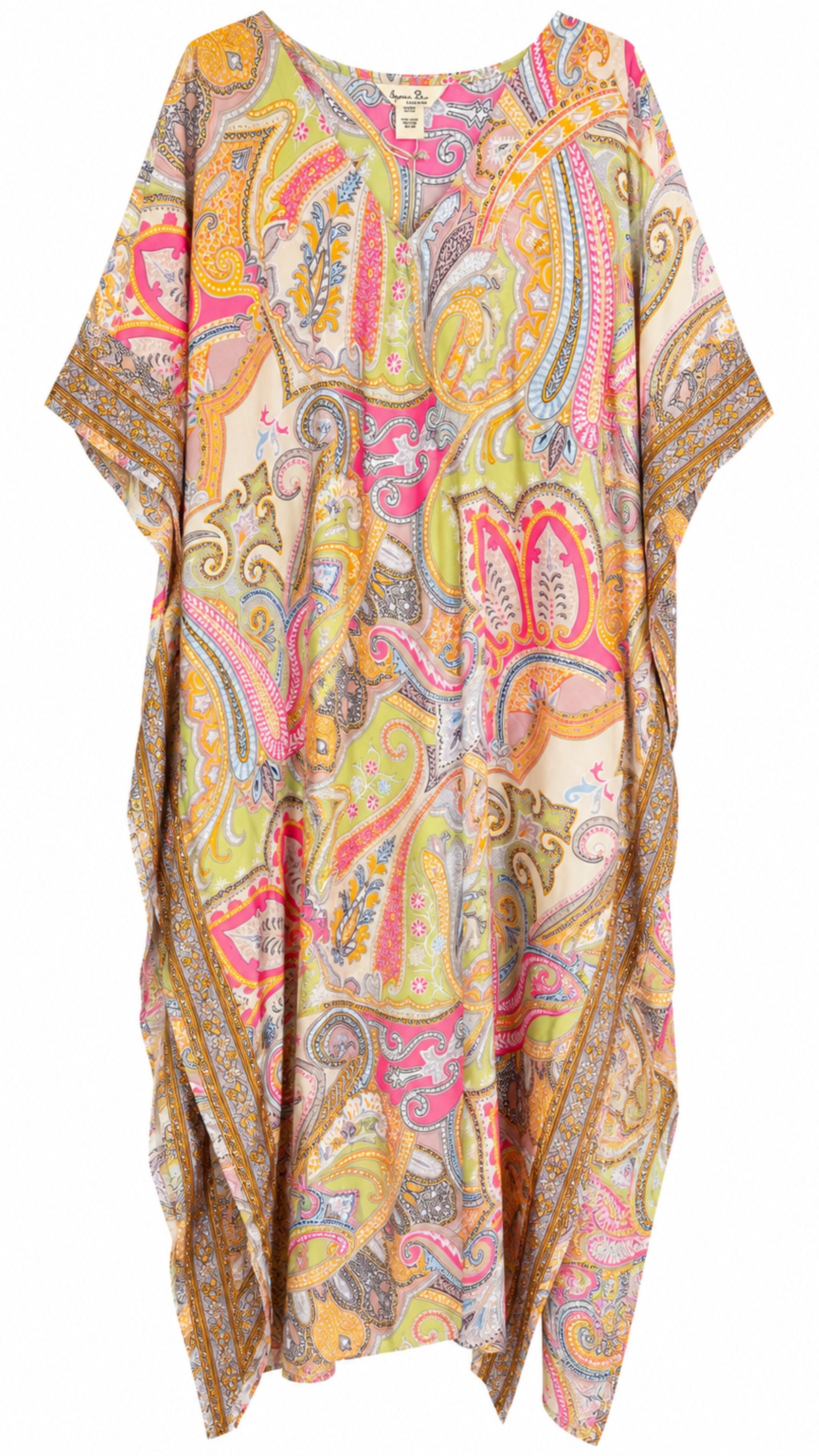 Yellow Paisley Printed Kaftan Dress Lounge Wear One Size fit All S to 3X