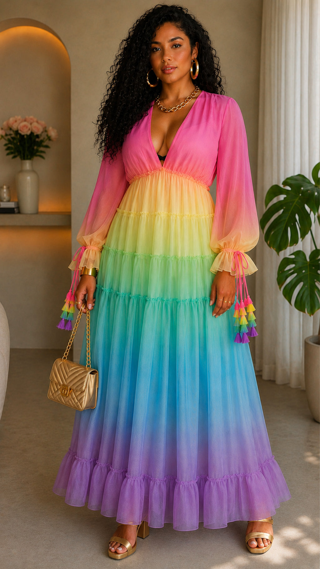 042923 The Candy Canes Rainbow Maxi Dress