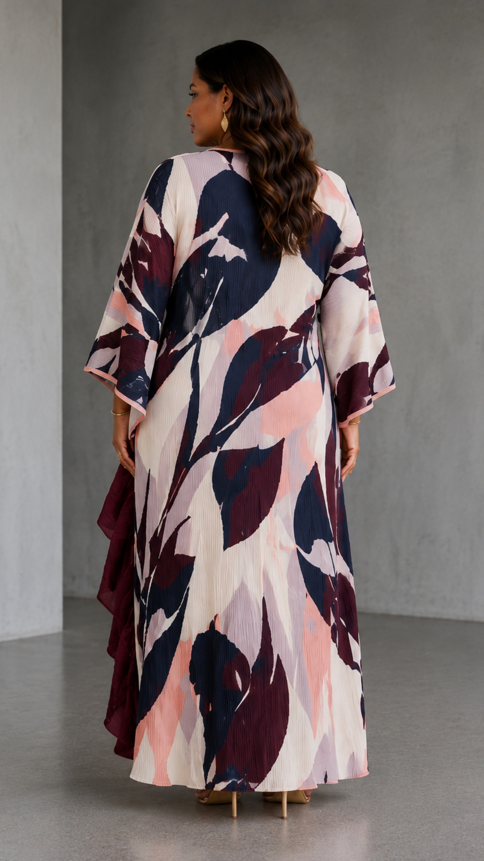 Burgundy Abstract Pleated Ruffle Maxi Dress/Top