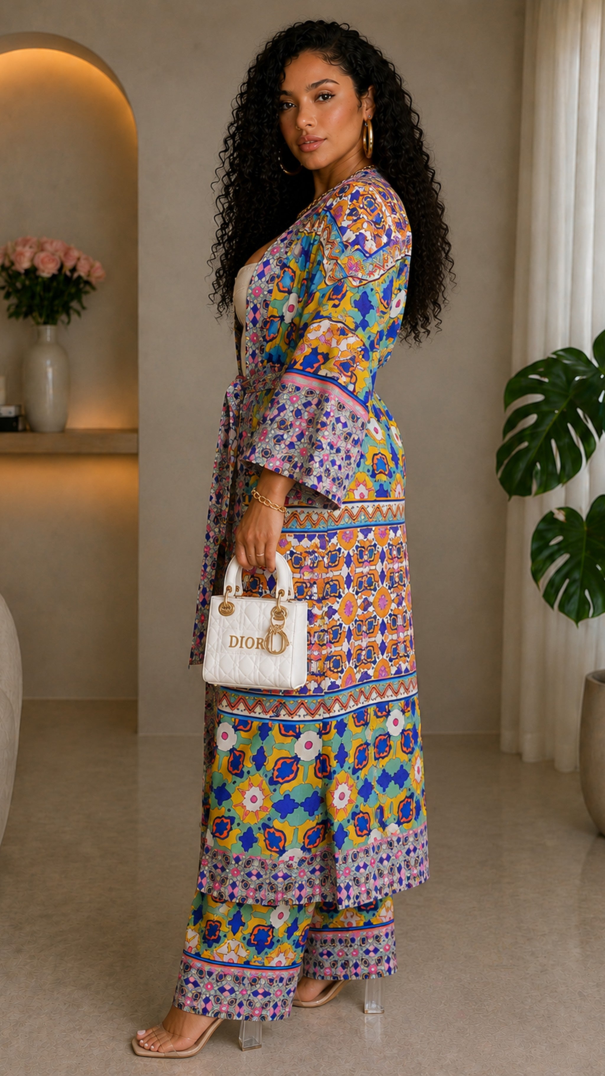 010925 Multi Print Kimono Long Sleeve and Pant