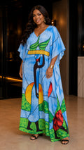 Green/ Blue Tribal Printed Kaftan Dress Lounge Wear One Size fit All S to 3XL