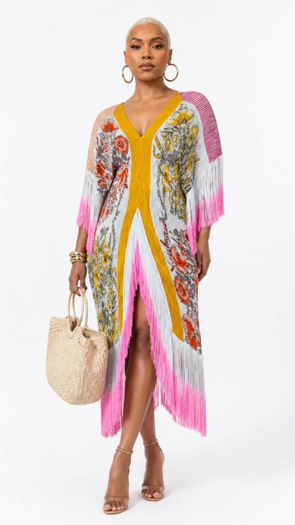 Sunset Bloom Fringe Kaftant Dress One Size Fit All