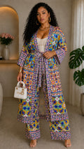 010925 Multi Print Kimono Long Sleeve and Pant