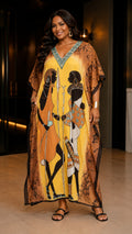 The Yellow & Brown Tribal Printed Kaftan Dress Lounge Wear One Size fit All S to 3XL