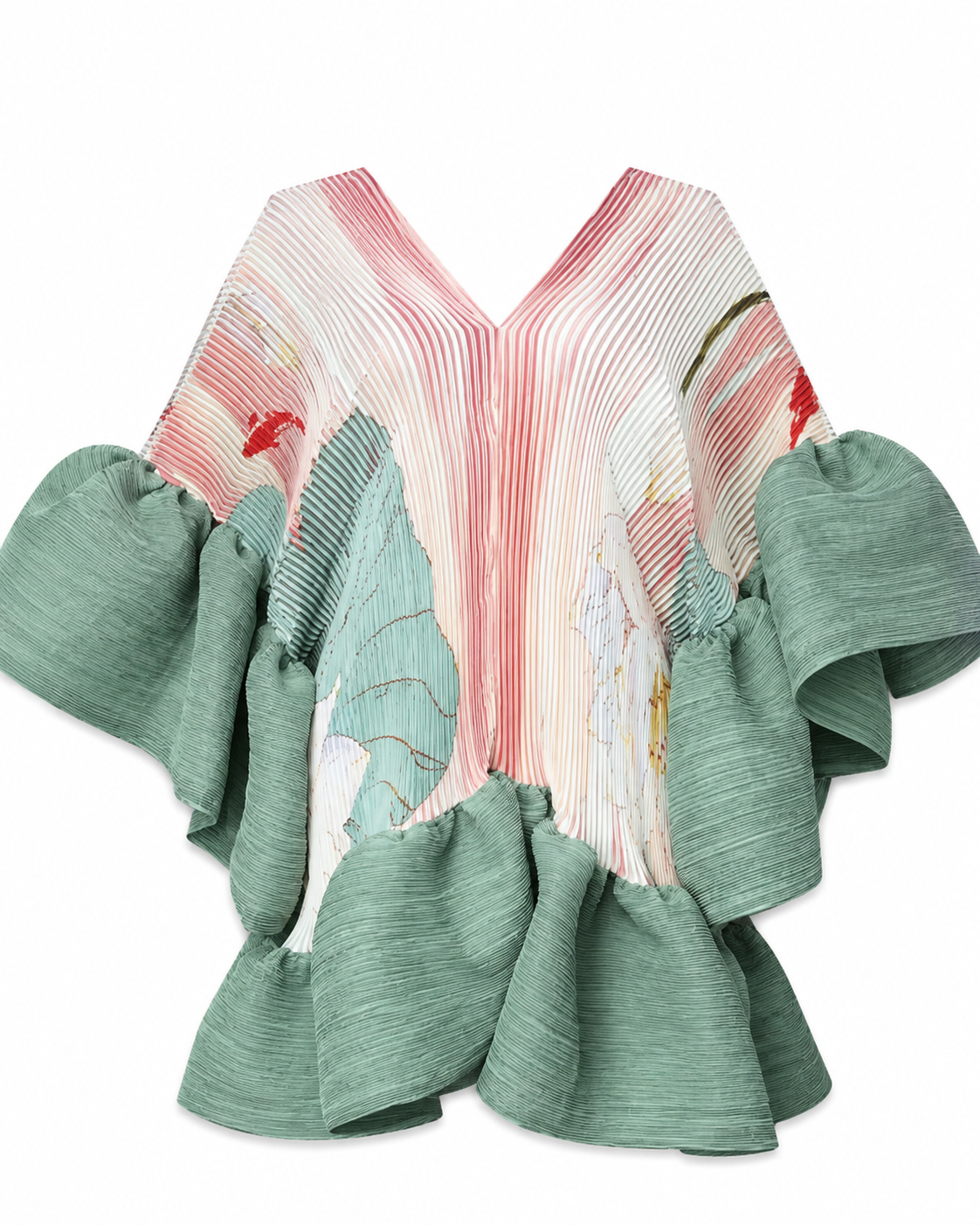 The Pink Green Jardin Ruffle Pleated Dress/Top One Size fit All