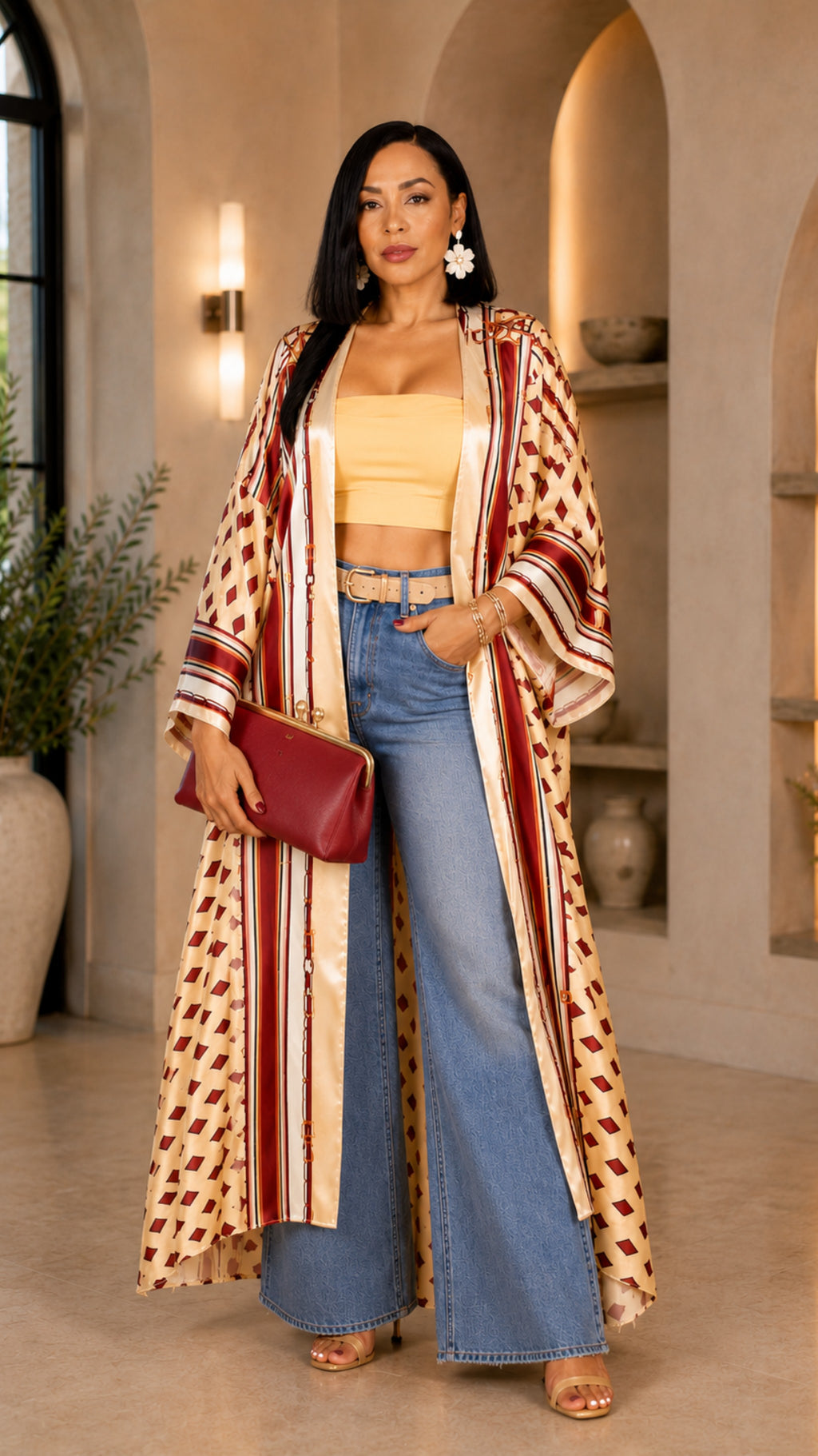 Burgundy Print Kimono Duster One Size Fit All