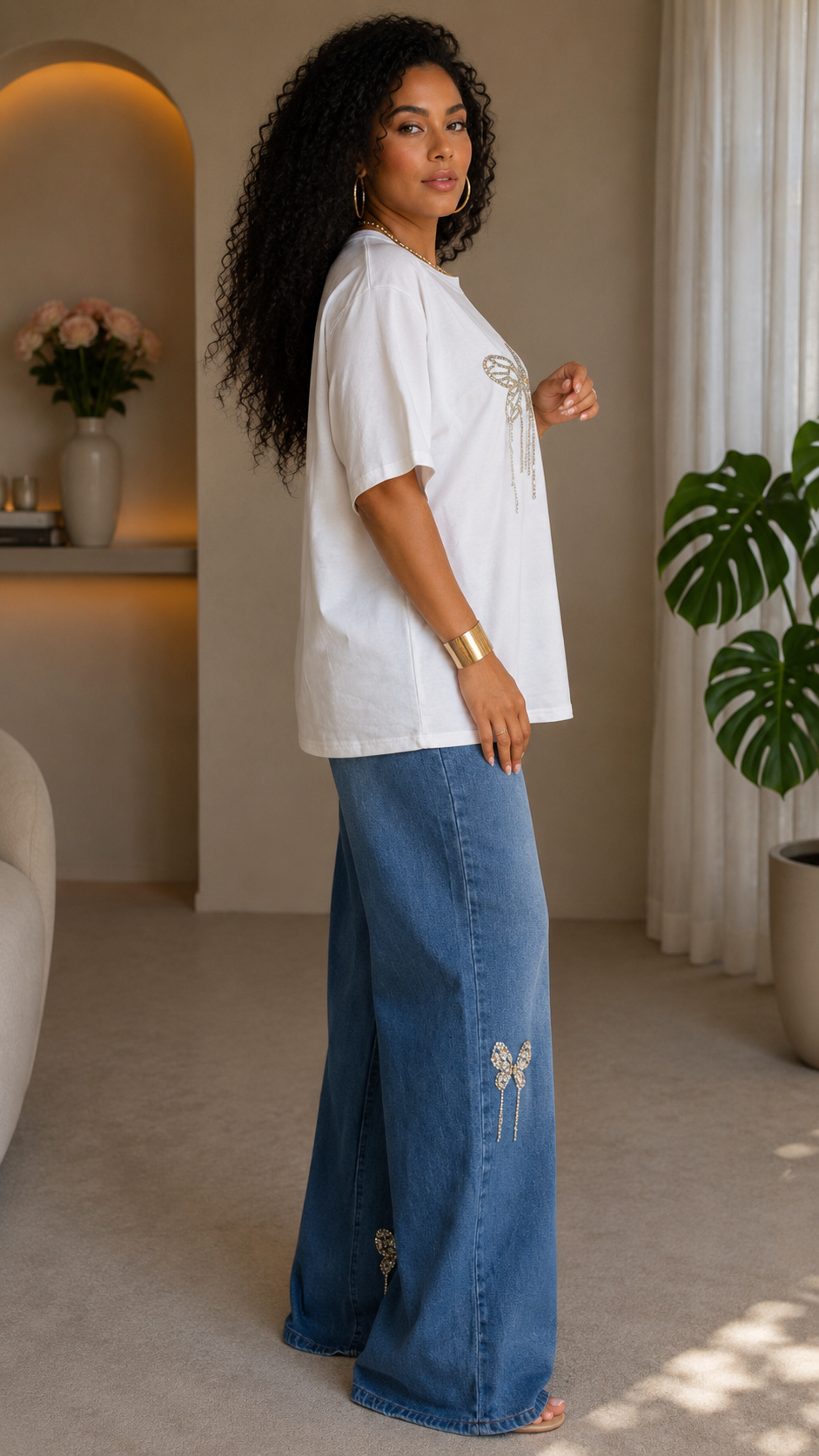 111925 White Diamond Butterfly Elegance Denim Set