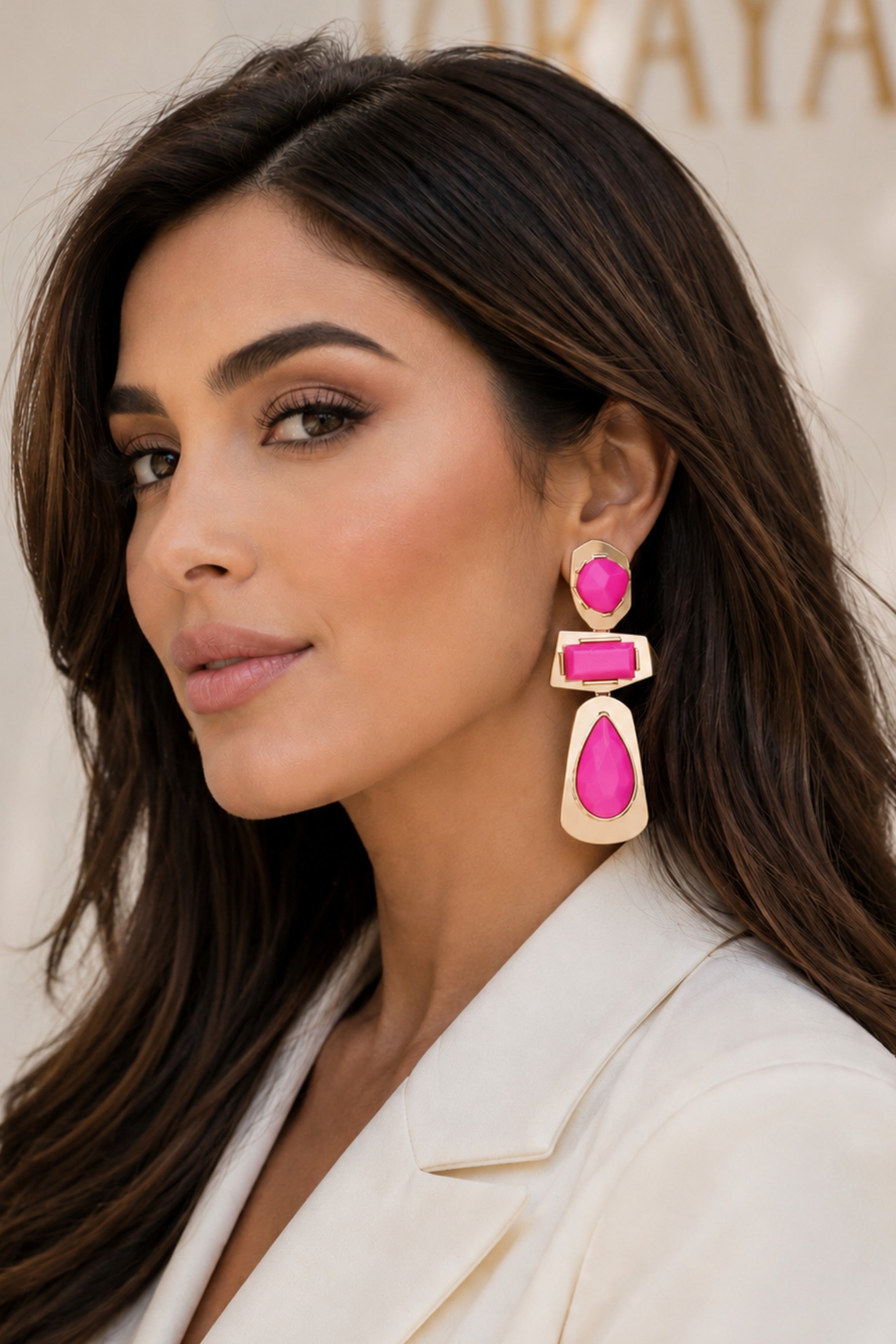 042926 Retro Geometric Frame Drop Earrings
