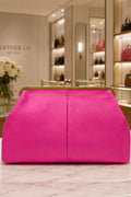 Grace Raffia Oversized Kiss Lock Clutch - Knockout Pink