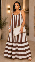 The Chocolate White Vertical Stripe Midi Dress- Preorder