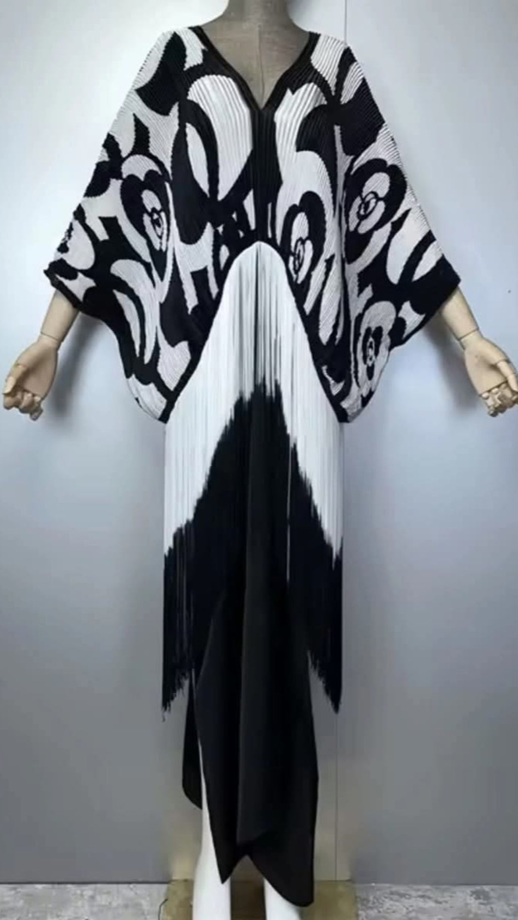 The Monochrome Rose Fringe Maxi Dress One Size Fit All Small to 2XL