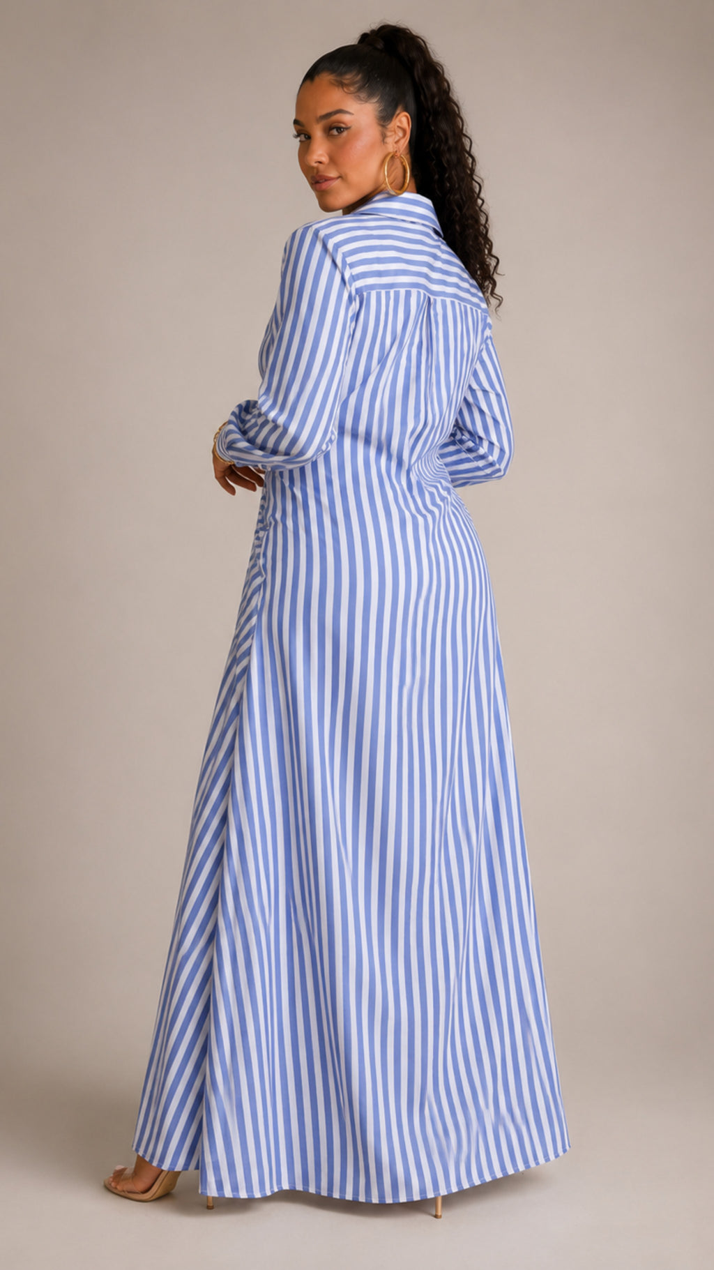 Riviera Striped Woven Shirt Tie Waist Maxi Dress