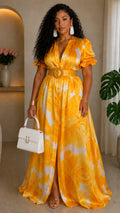 061723 Yellow Floral Puff Sleeve Maxi Dress