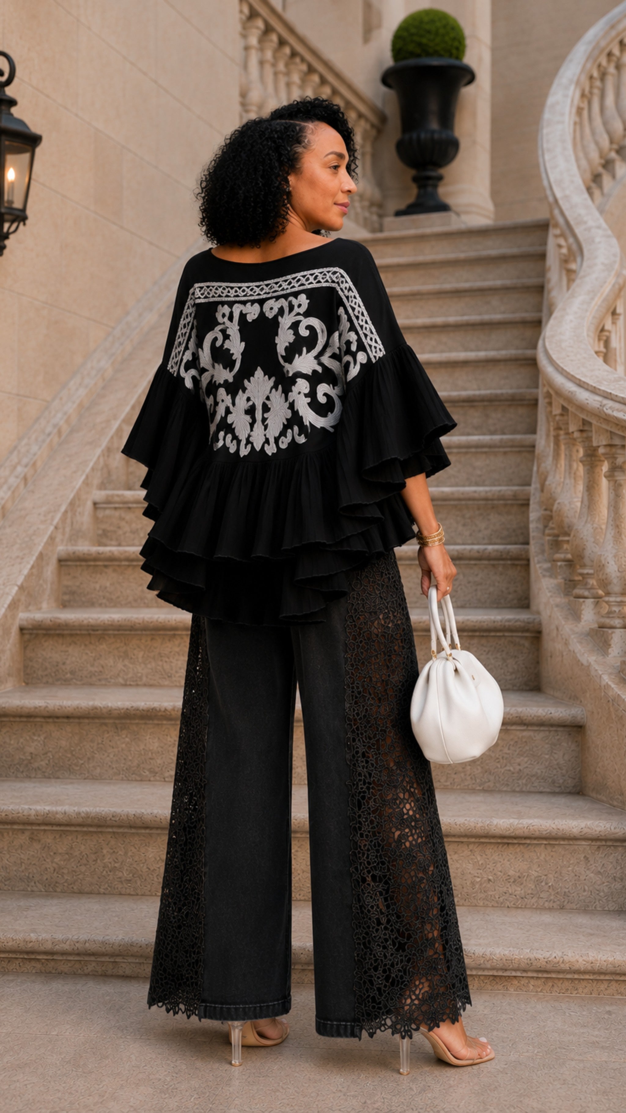 The Black Combo Drama Ruffle Statement Tunic One Size Fit All