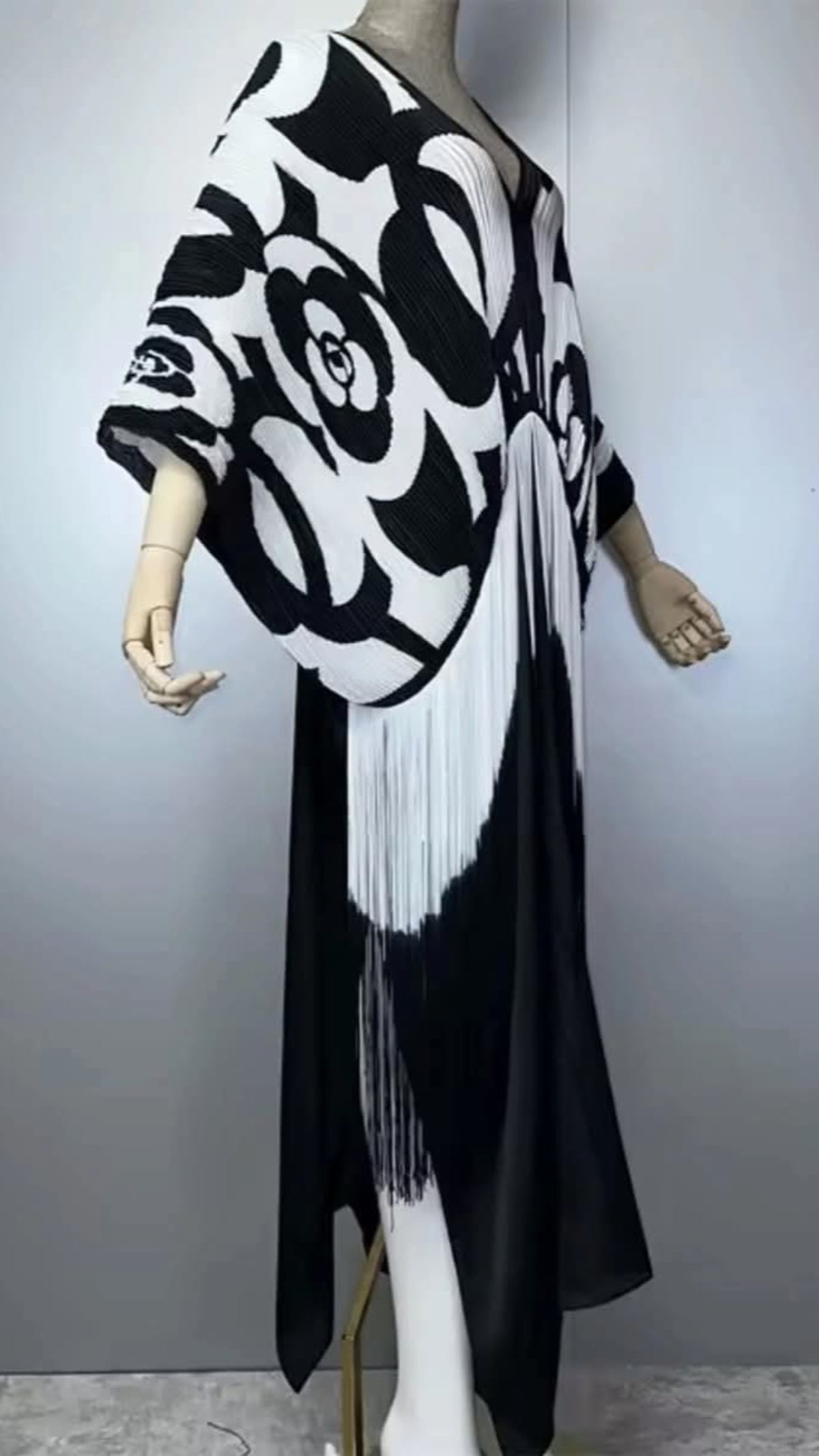 The Monochrome Rose Fringe Maxi Dress One Size Fit All Small to 2XL
