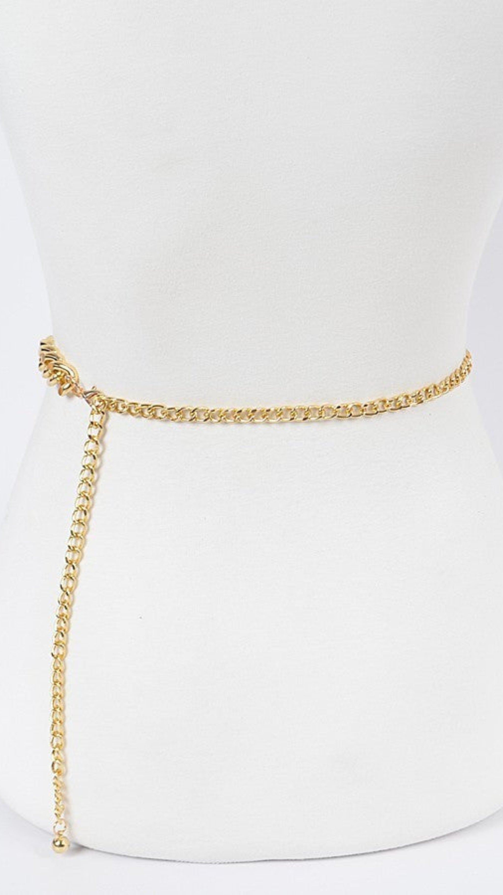 010923 Gold Black Leather Layered Chain Belt