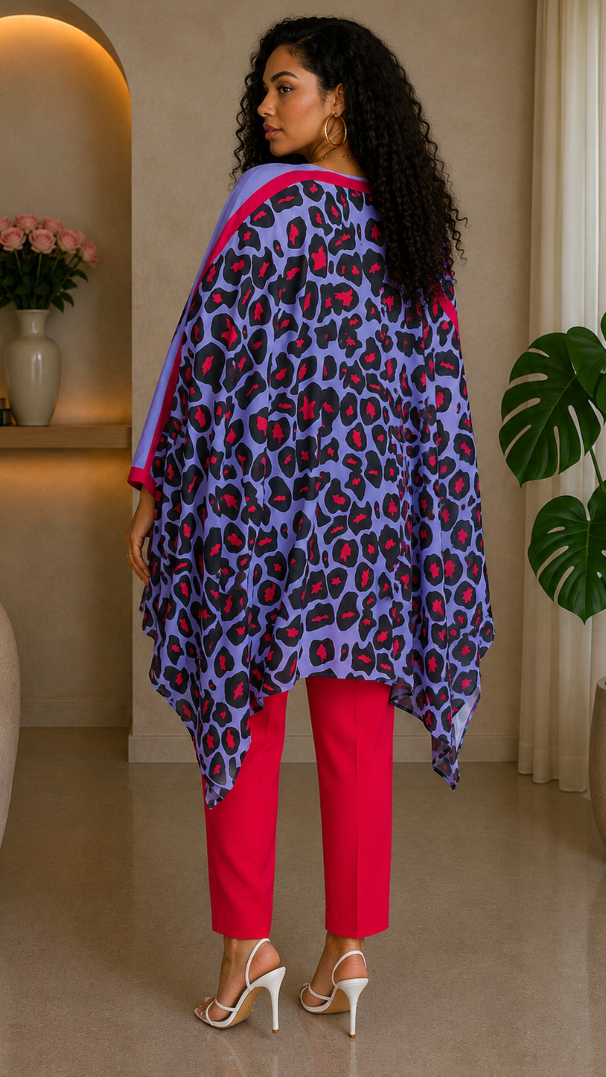 081923 The Light Purple/Red Famous Chic African Print Inspired Duster & Pant Set