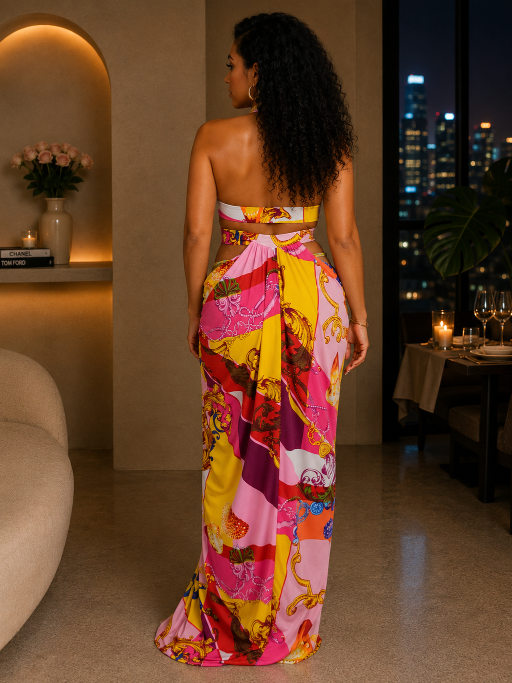 060322 Pink Florals Open Side Maxi Dress