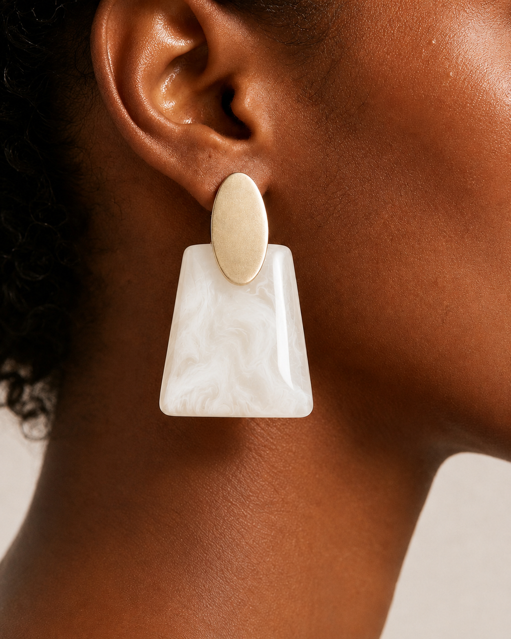 Gold White Abstract Stone Fashion Earrings (Copy)