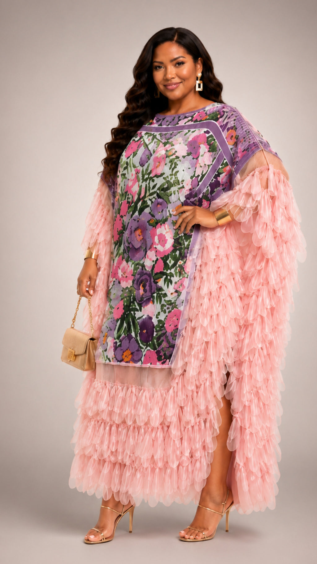 Pink Sunset Elegant Statement Ruffles Maxi Dress One Size Fit All