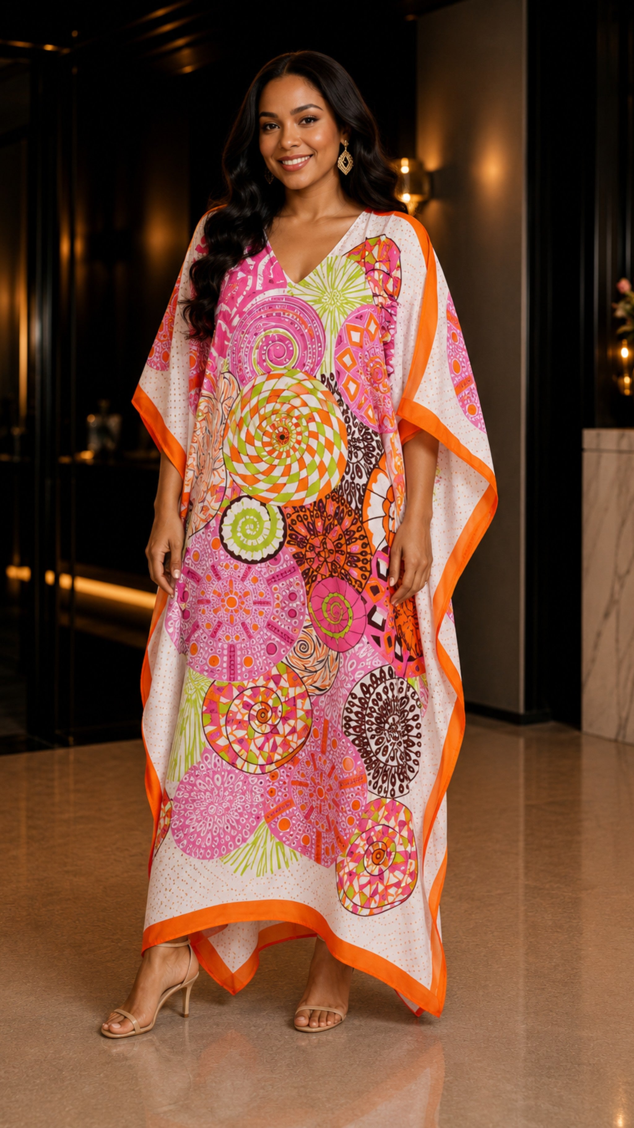 The Pink Mandala Printed Kaftan Dress Lounge Wear One Size fit All S to 3XL
