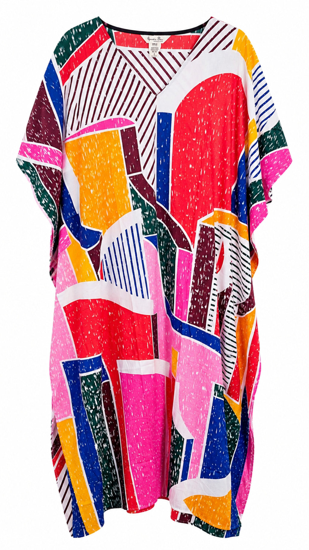 Abstract Print Multicolor Kaftan Dress Lounge Wear One Size fit All S to 3XL