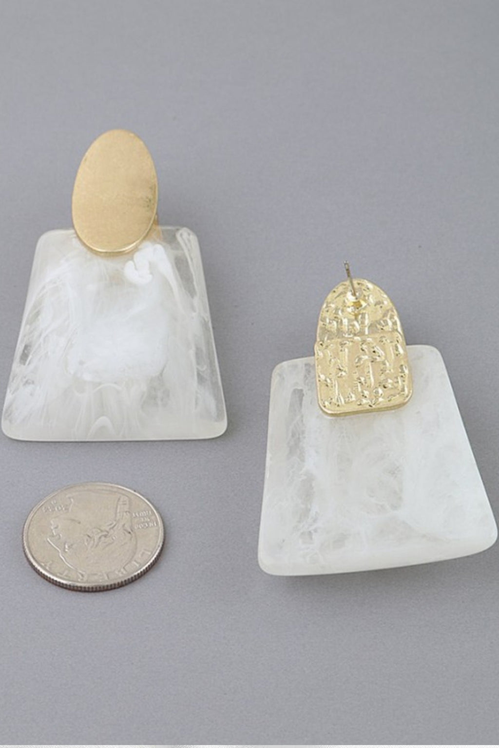 Gold White Abstract Stone Fashion Earrings (Copy)