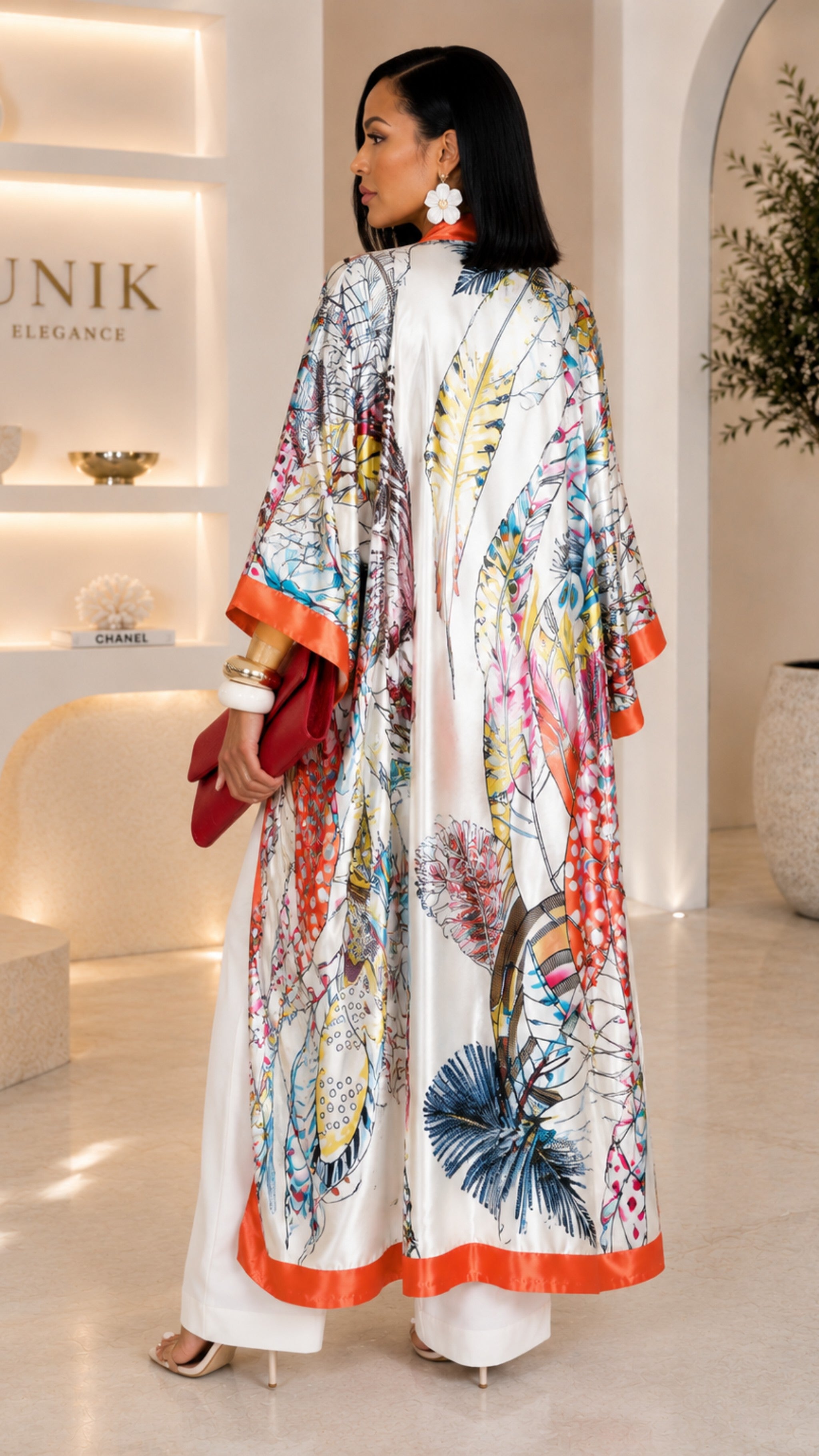 051023 The Feathers Print Kimono Duster One Size Fit All