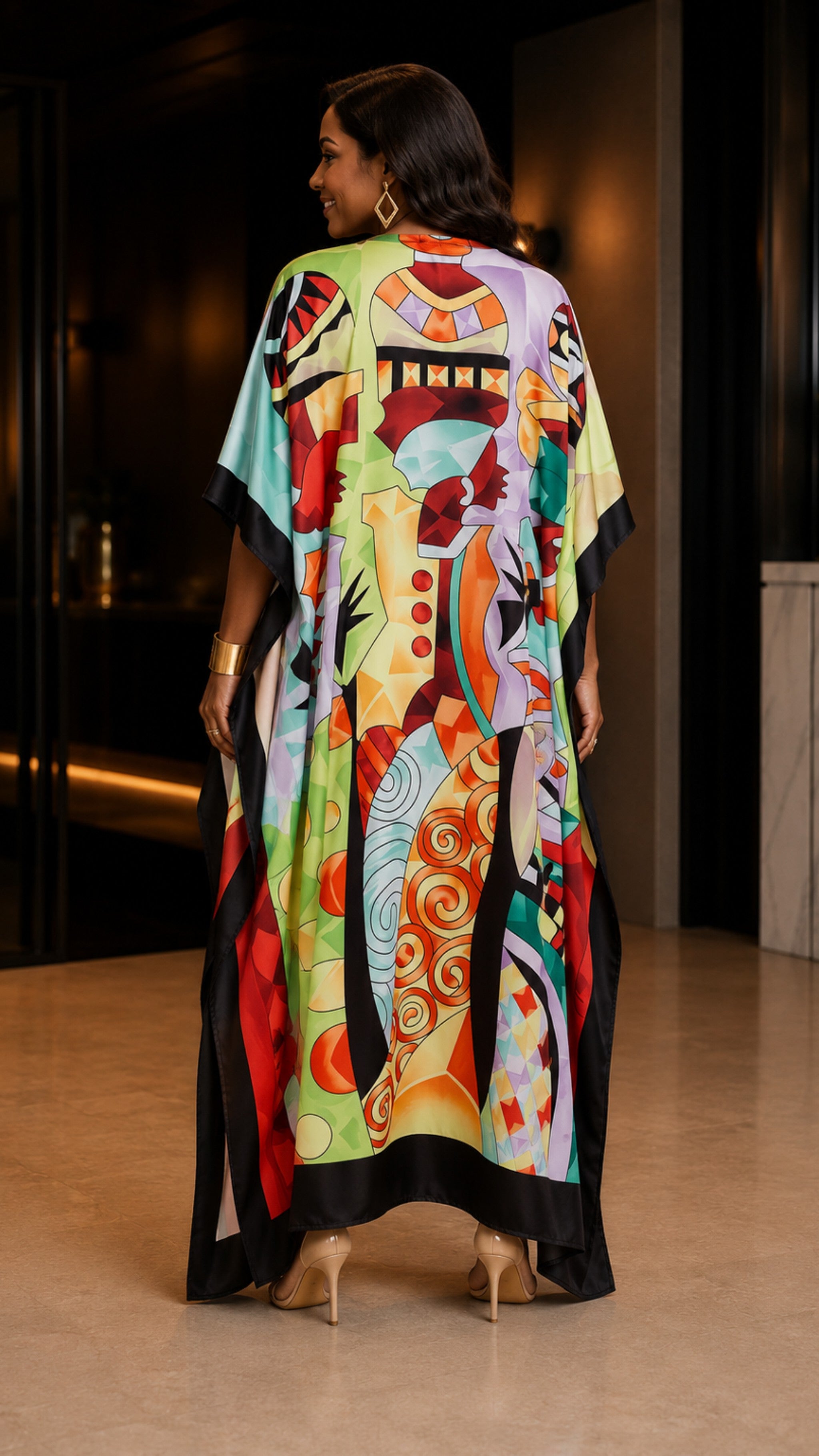 Multicolor Printed Tribal Kaftan Dress Lounge Wear One Size fit All S to 3XL