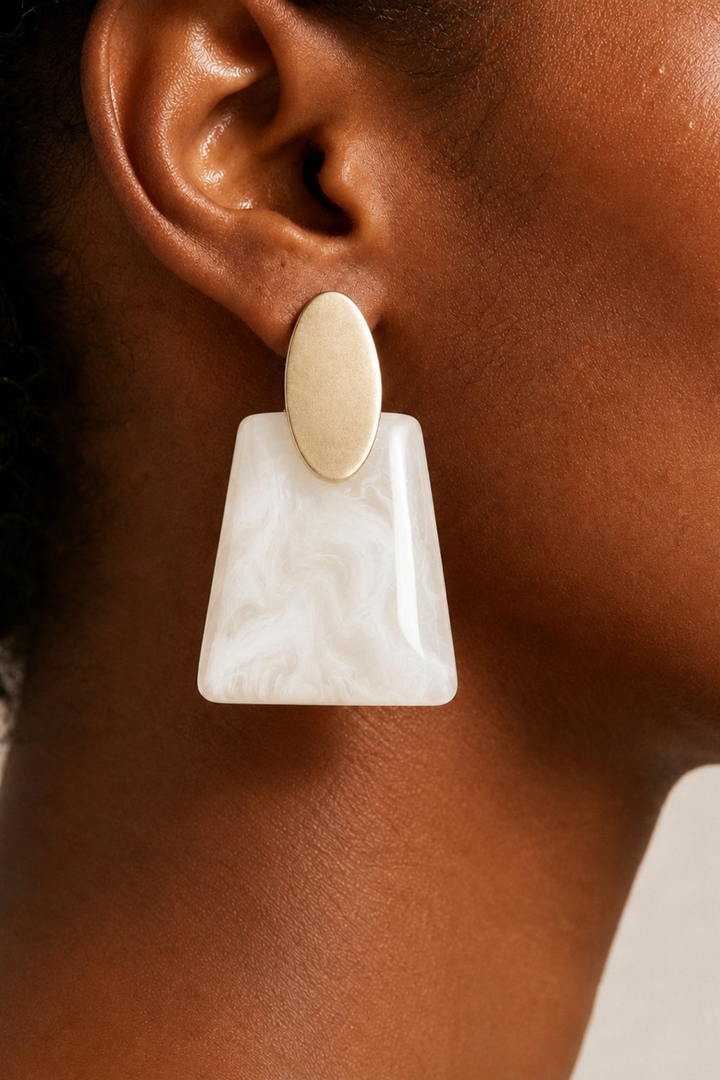 Gold White Abstract Stone Fashion Earrings (Copy)