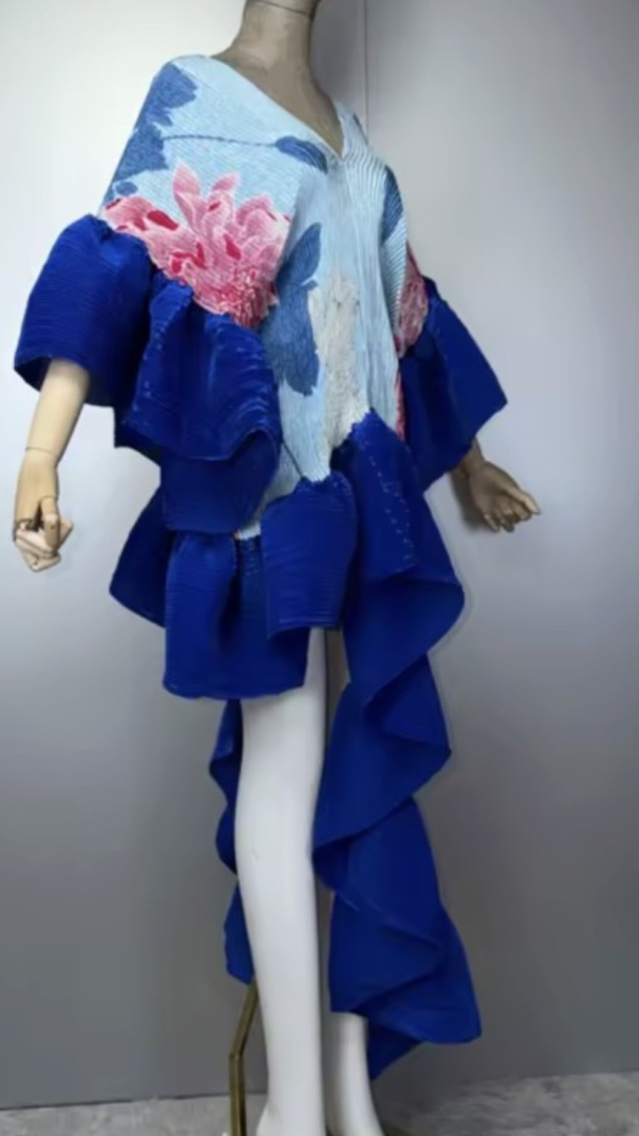 The Royal Bloom Asymmetrical Ruffle Tunic Top/Dress