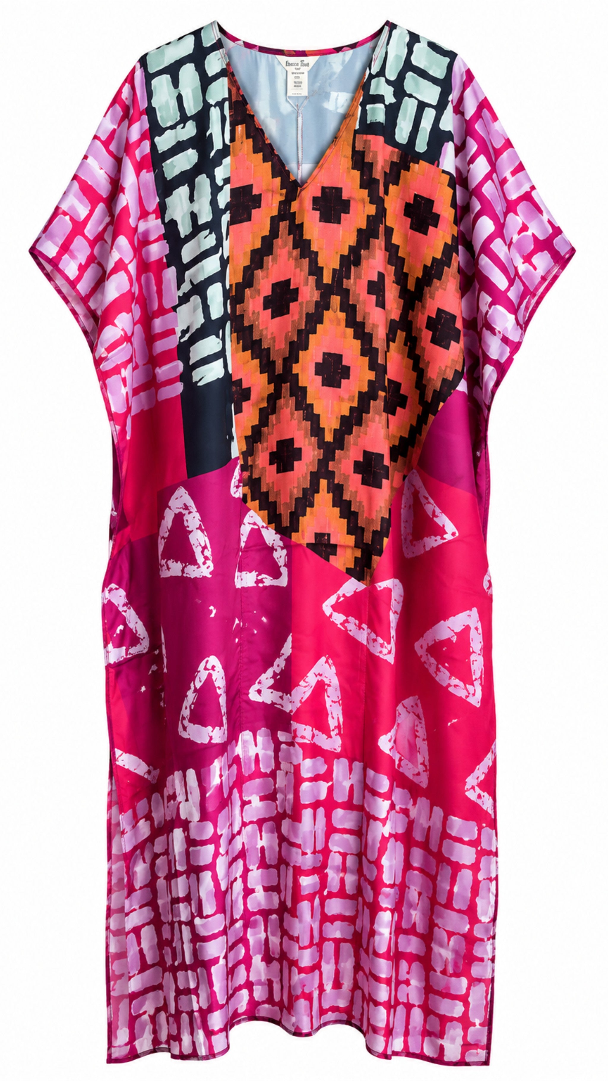 The Pink Geometric Satin Kaftan Dress Lounge Wear One Size fit All S to 3XL