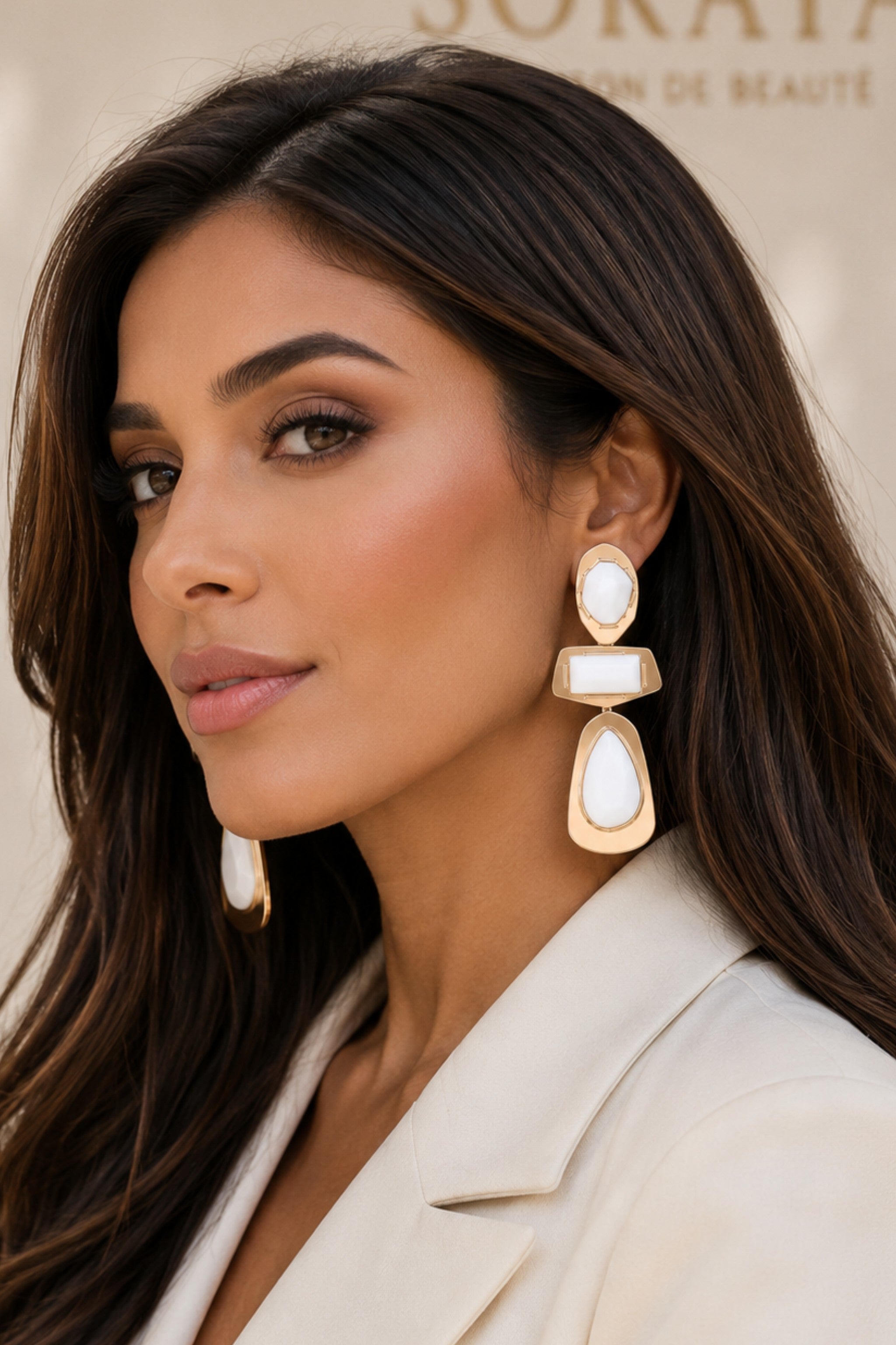 042926 Retro Geometric Frame Drop Earrings