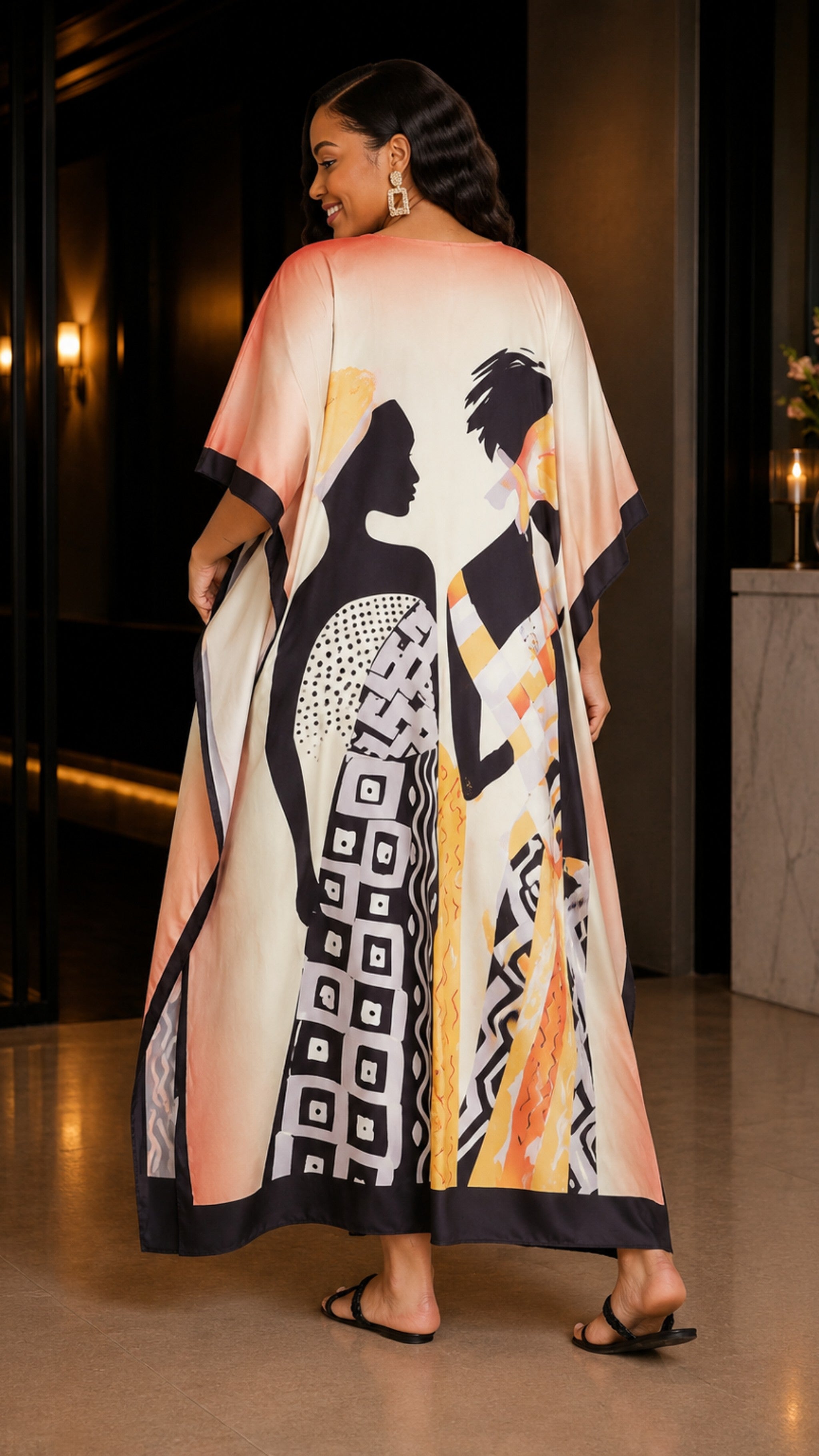 The Beige Tribal Printed Kaftan Dress Lounge Wear One Size fit All S to 3XL