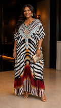 White Animal Print Kaftan Dress Lounge Wear One Size fit All S to 3XL
