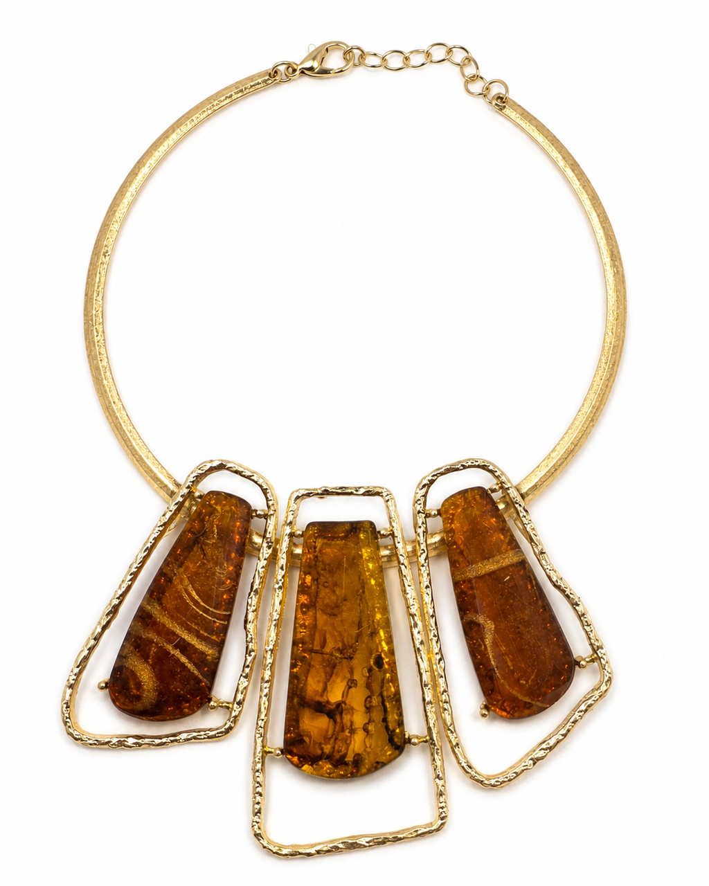 Gold Brown Abstract Stone Pillar Statement Necklace