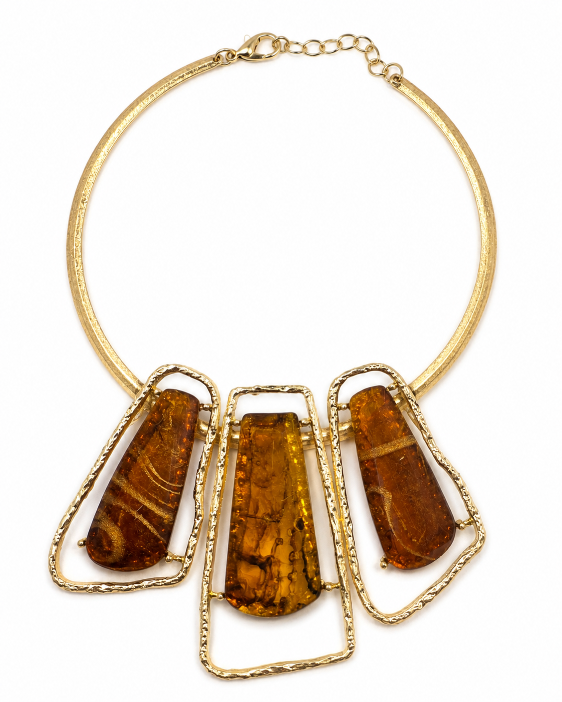 Gold Brown Abstract Stone Pillar Statement Necklace
