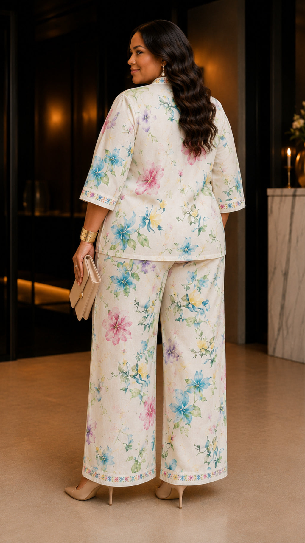 052525 The Beige Botanical Breeze Two-piece Pants Set- Preorder