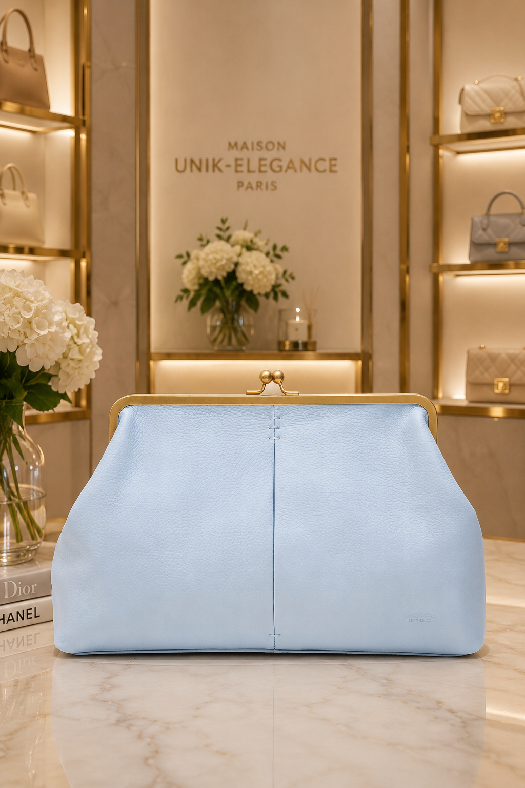 Grace Raffia Oversized Kiss Lock Clutch - Sea Breeze